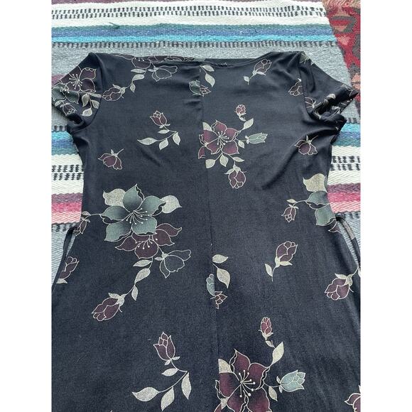 Vintage Social Circles Elastane Form Fitting Black & Floral Dress Sz 10P/M - Picture 8 of 16